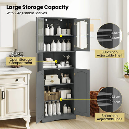 Tempered Glass Door Pantry Cabinet with 3-Position Adjustable Shelves