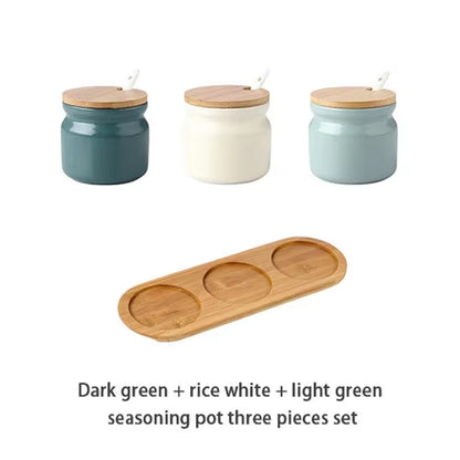 Ceramic Spice Rack Salt Shaker and Pepper Shaker Oil Bottle Set Kitchen Household Supplies for Spices Storage Jar with Cover