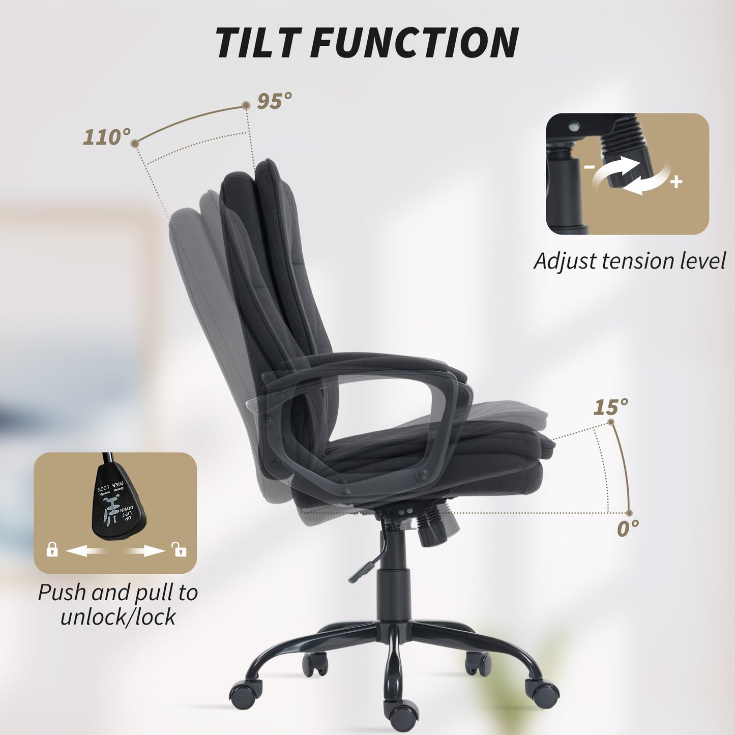 Office Chair with Dual-Layer Padding, Fabric Computer Desk Chair for Home Office