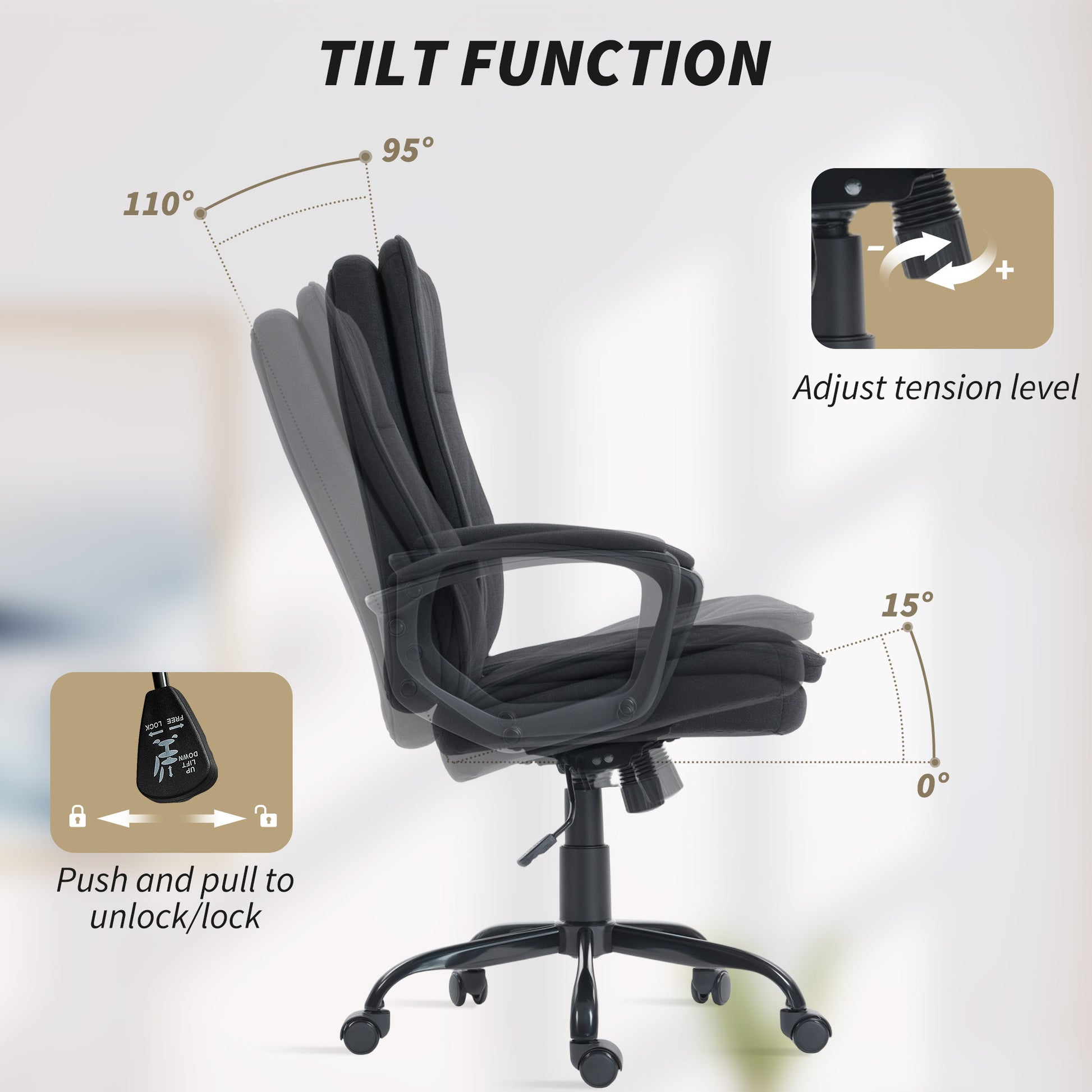 Office Chair with Dual-Layer Padding, Fabric Computer Desk Chair for Home Office