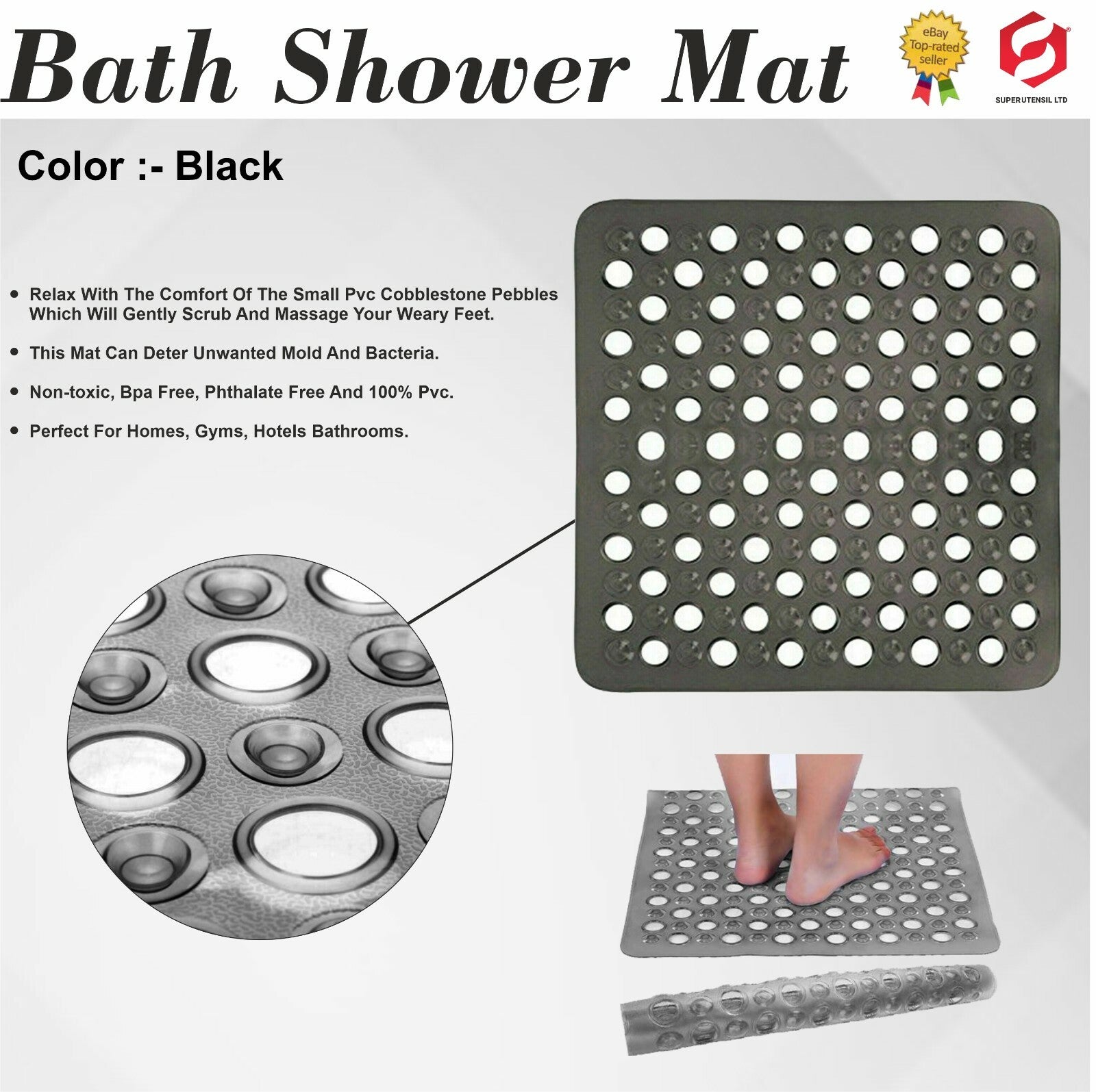 Bath Shower Mat Non Slip PVC Bathroom Rubber anti Slip Suction Square 43 X 43 Cm
