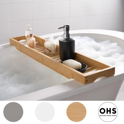OHS Bamboo Bath Tub Rack Storage Bathroom Caddy Shelf Tray Soap Holder Tidy Unit
