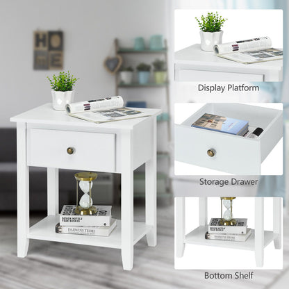 Accent Table Narrow Side End Table with 1 Drawer and Open Storage Shelf