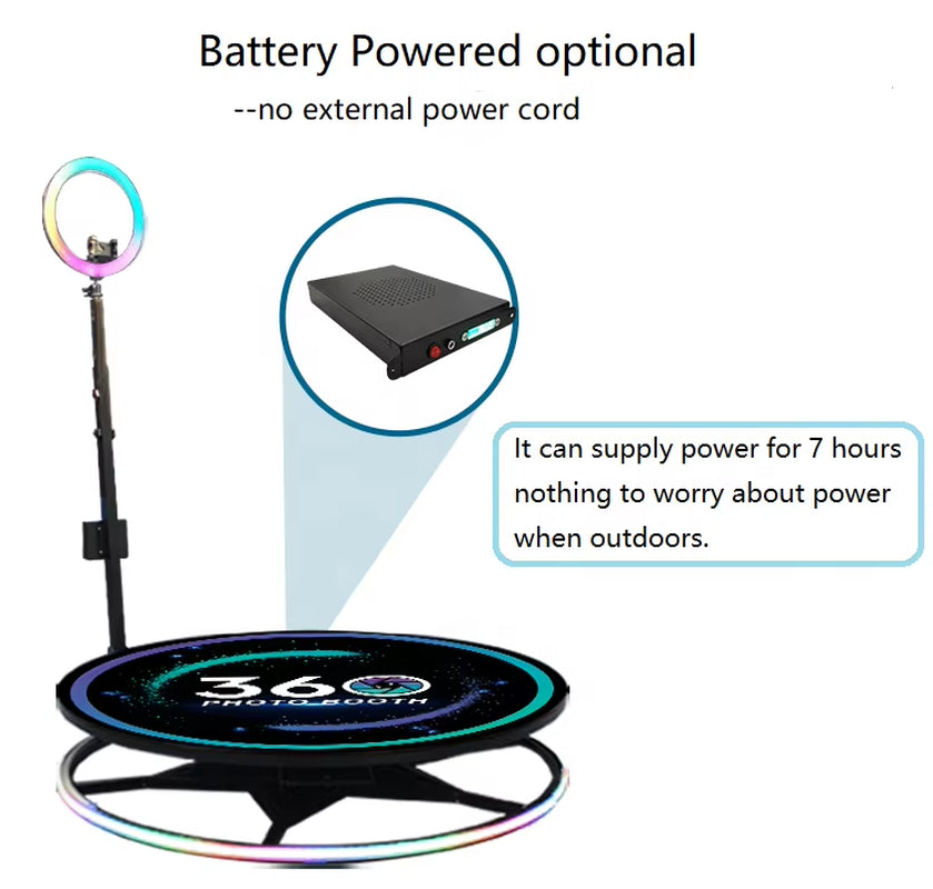 Video Camera Portable 360 Degree Photo Booth Wireless Automatic Rotating Selfie Wedding Business Photobooth