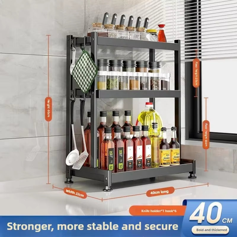 SpiceCraft™ Multi-Layer Kitchen Organizer – Countertop Seasoning Rack with Knife, Chopstick & Dish HolderKitchen Seasoning Rack Storage Rack Multi-Layer Dish Seasoning Rack Chopstick Knife Holder Countertop Multi-Functional Seasoning