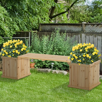 Outsunny Wooden Garden Planter & Bench Combination Garden Raised Bed Natural