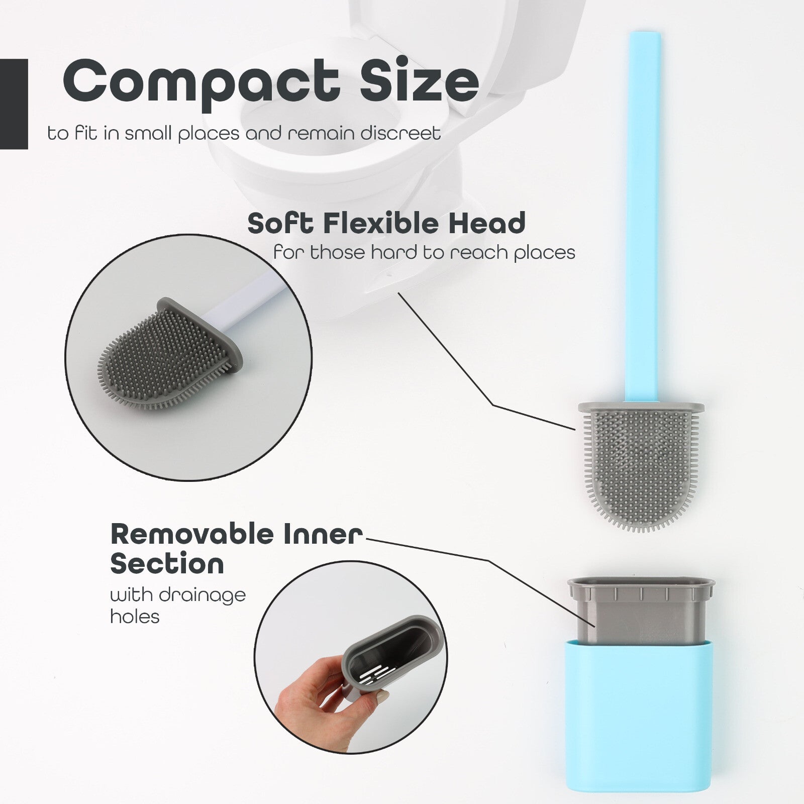 Toilet Brush & Holder Set Bathroom Cleaning Accessory Silicone