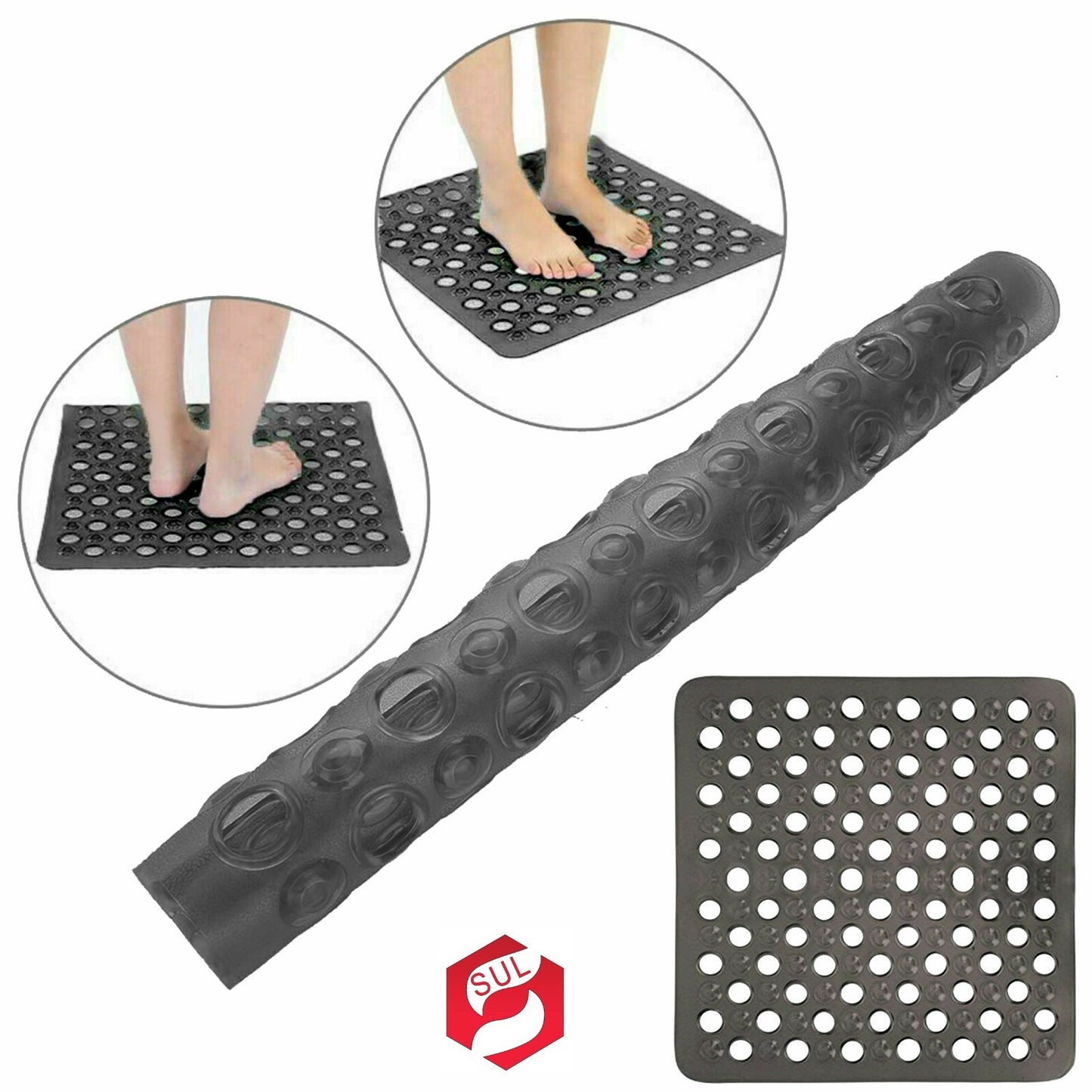 Bath Shower Mat Non Slip PVC Bathroom Rubber anti Slip Suction Square 43 X 43 Cm