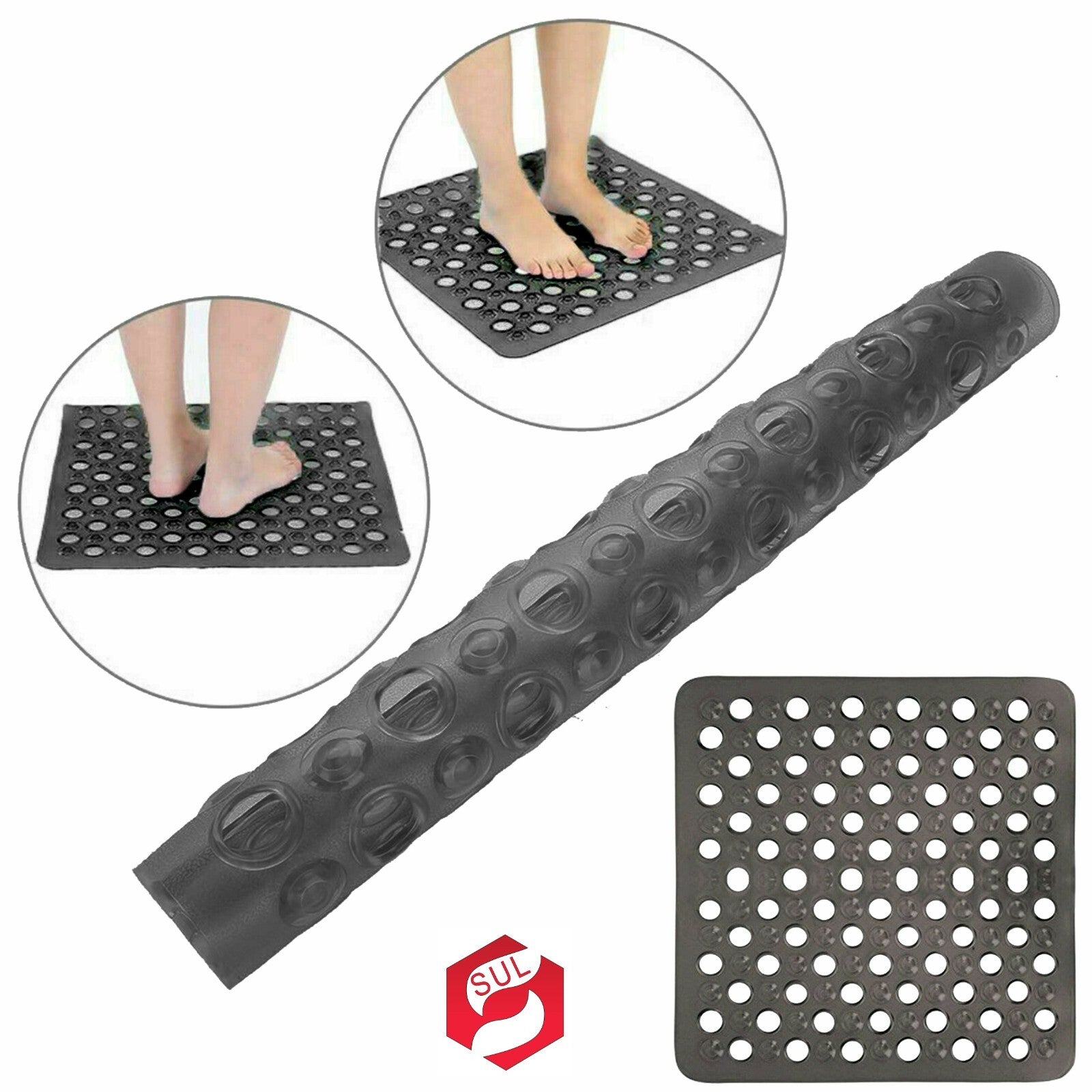 Bath Shower Mat Non Slip PVC Bathroom Rubber anti Slip Suction Square 43 X 43 Cm