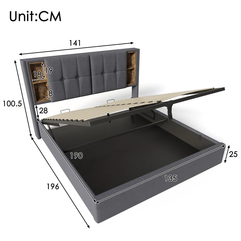 Upholstered Bed Storage Bed with Usb