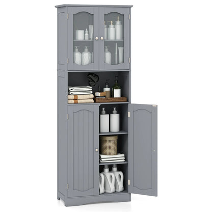 Tempered Glass Door Pantry Cabinet with 3-Position Adjustable Shelves