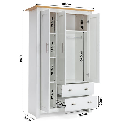 3 Door 2 Drawers Wardrobe with Shelves Storage & Hanging Rail Bedroom Furniture