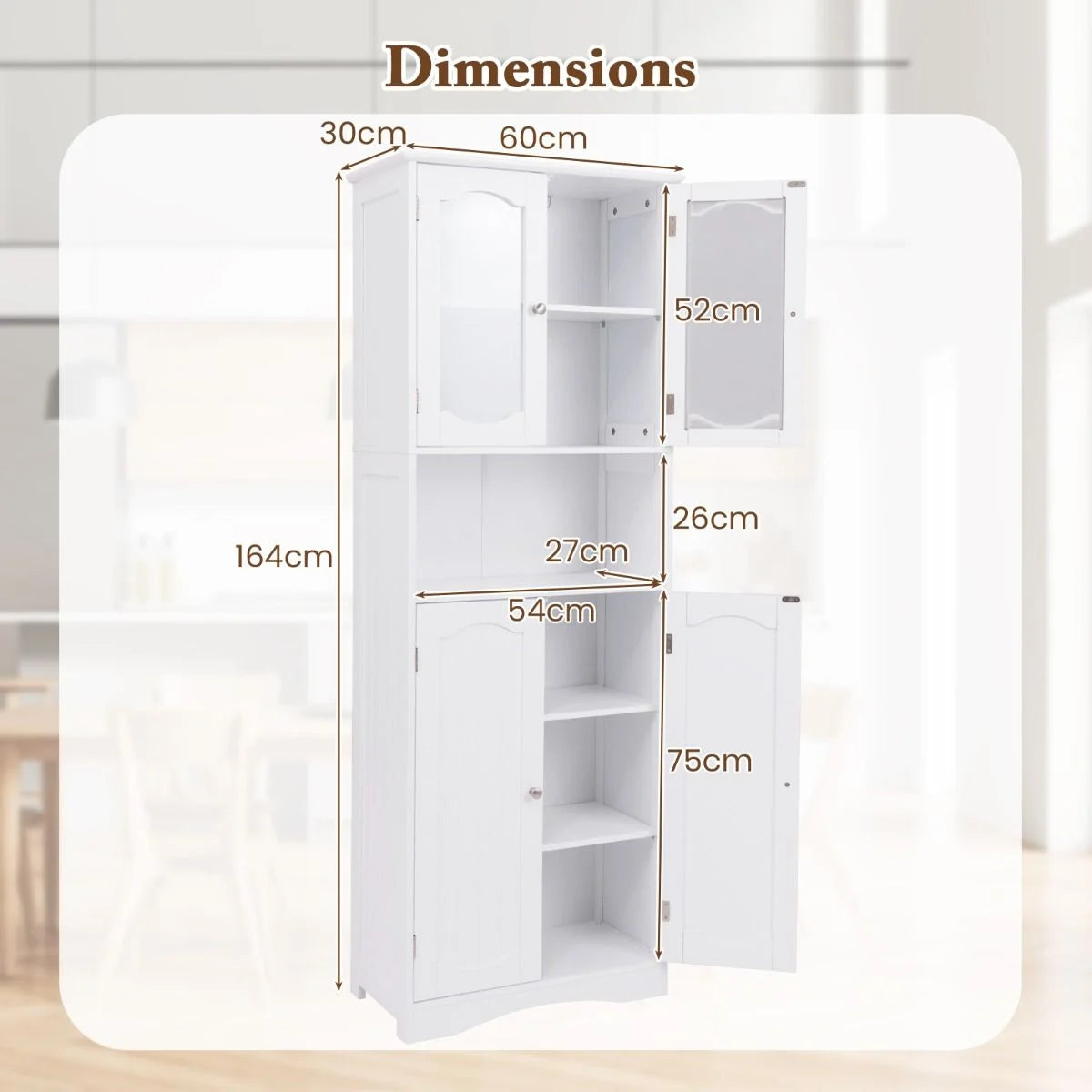 Tempered Glass Door Pantry Cabinet with 3-Position Adjustable Shelves