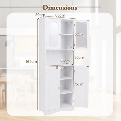Tempered Glass Door Pantry Cabinet with 3-Position Adjustable Shelves