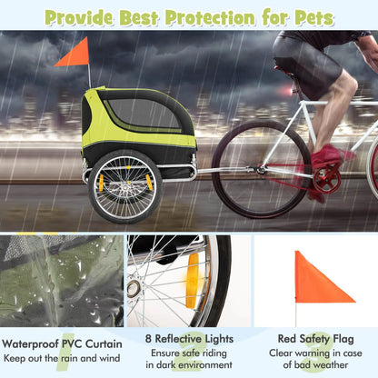 Folding Pet Bike Trailer with 3 Zippered Doors and 8 Reflectors