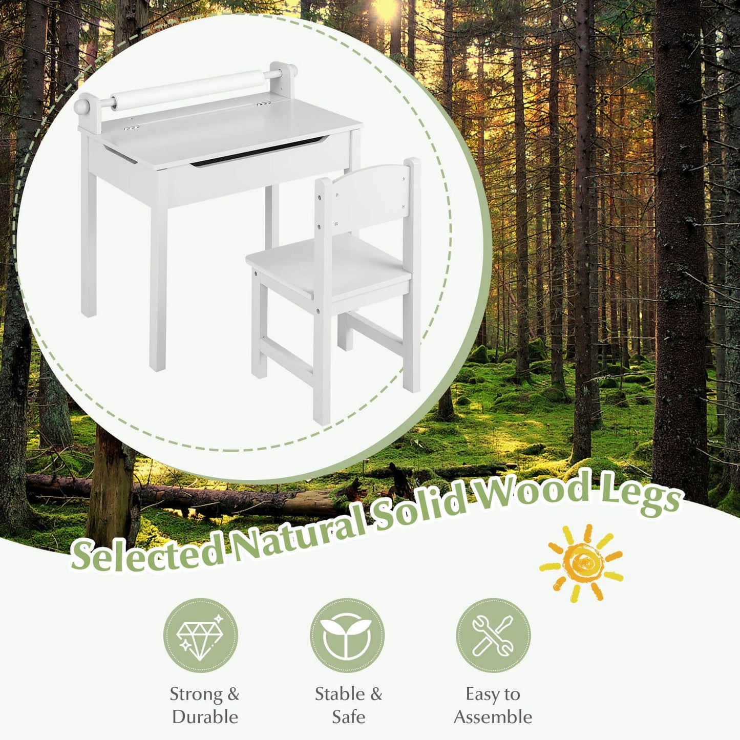 Toddler Activity Table with Chair with Storage and Paper Roll Holder