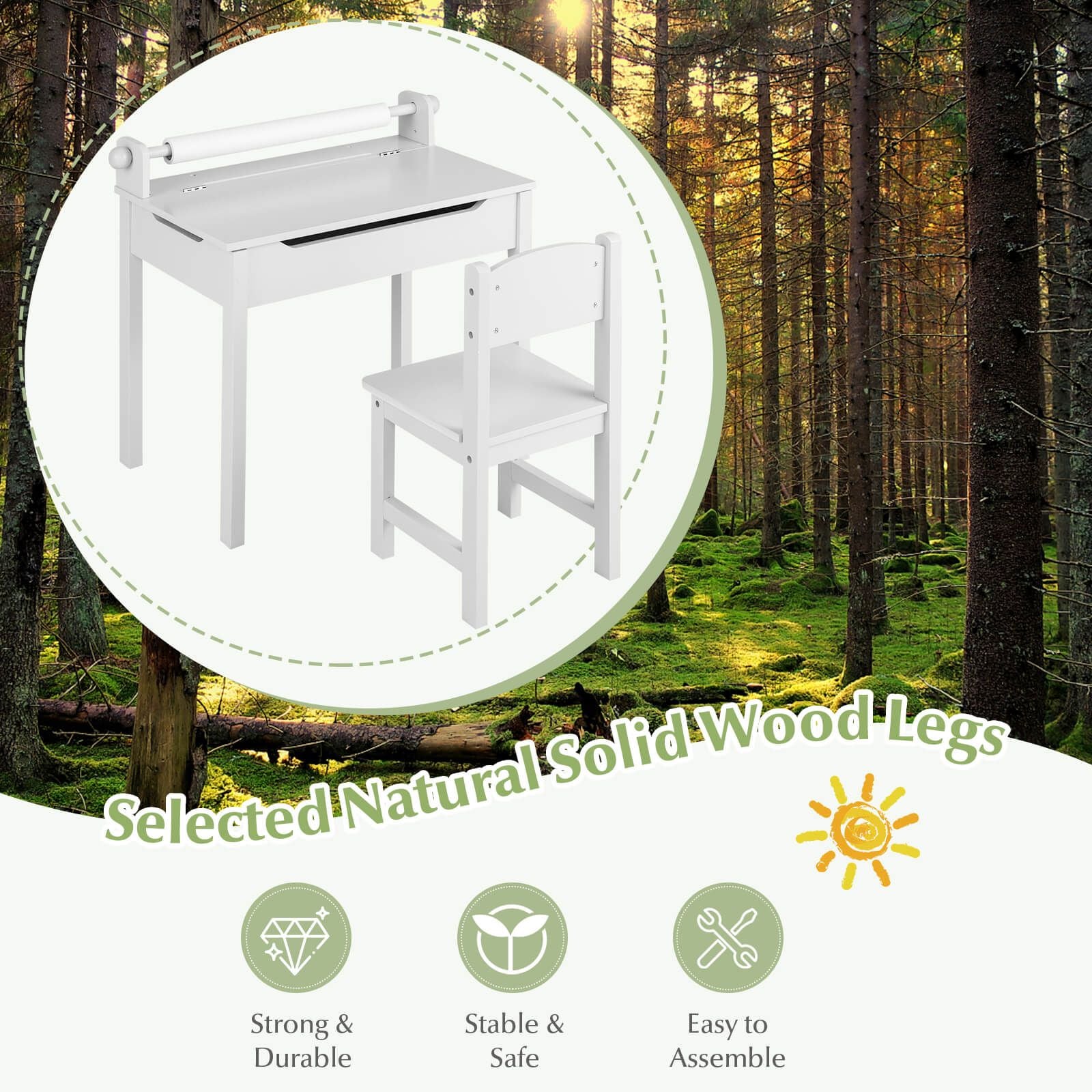 Toddler Activity Table with Chair with Storage and Paper Roll Holder