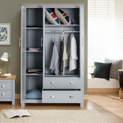3 Door 2 Drawers Wardrobe with Shelves Storage & Hanging Rail Bedroom Furniture