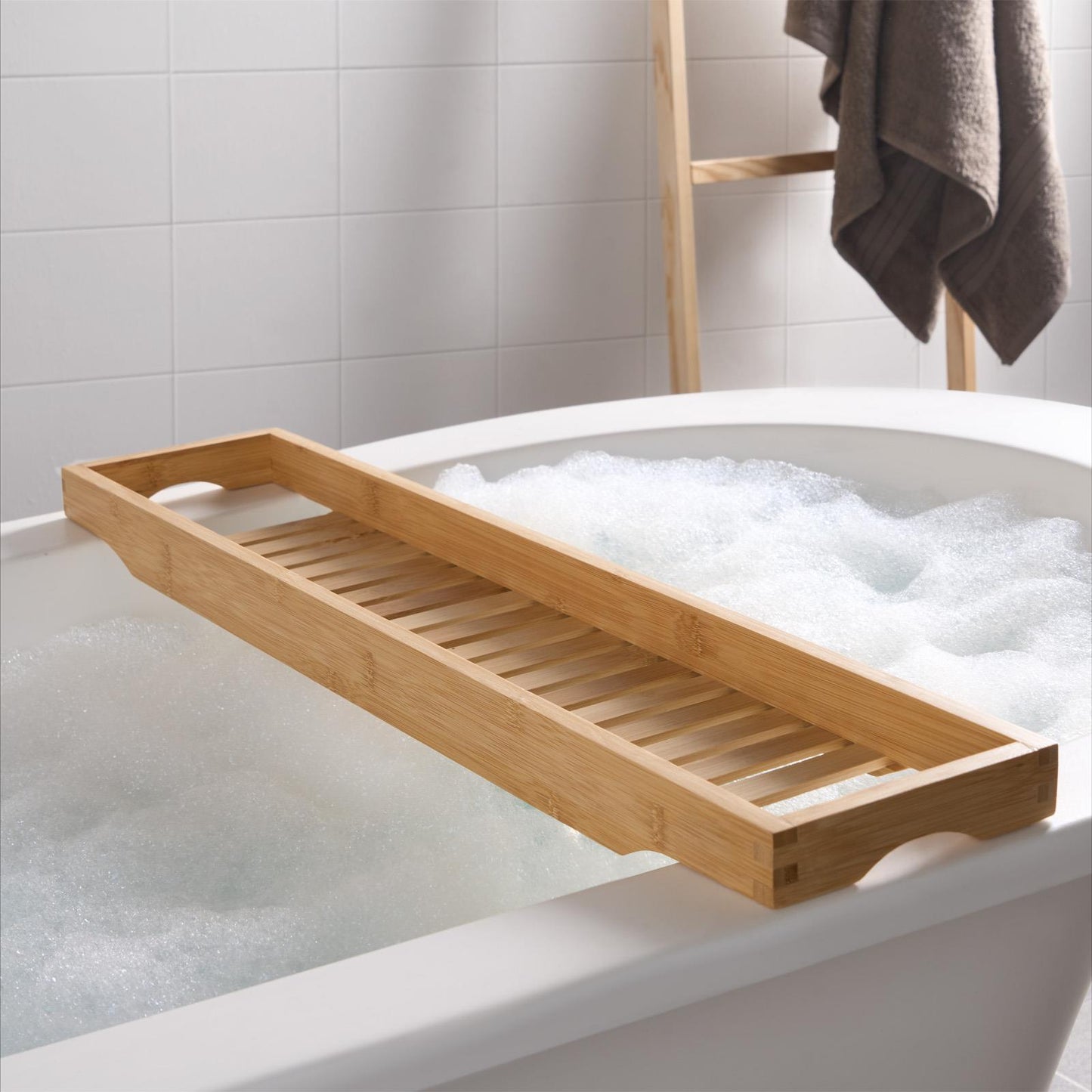 OHS Bamboo Bath Tub Rack Storage Bathroom Caddy Shelf Tray Soap Holder Tidy Unit