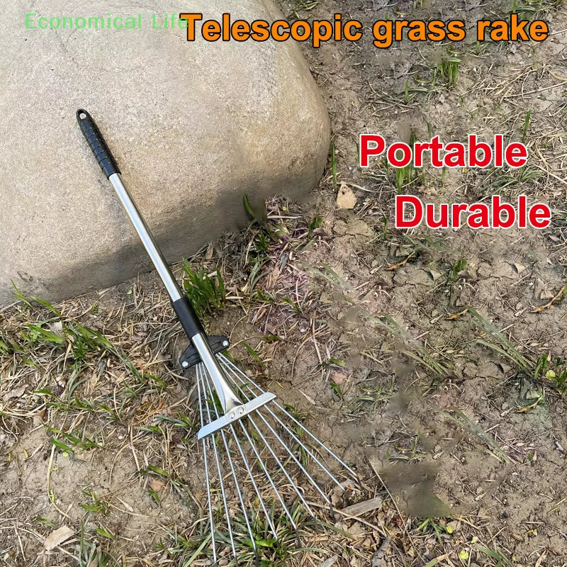 Garden Rake for Sweeping Leaves, Heavy Duty Retractable Rake for Lawns, Garden Tools for Yard Lawns and Shrub Garden Beds