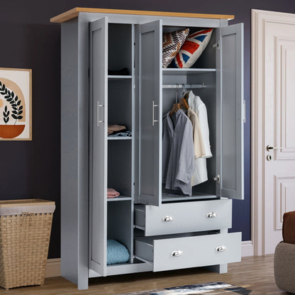 3 Door 2 Drawers Wardrobe with Shelves Storage & Hanging Rail Bedroom Furniture