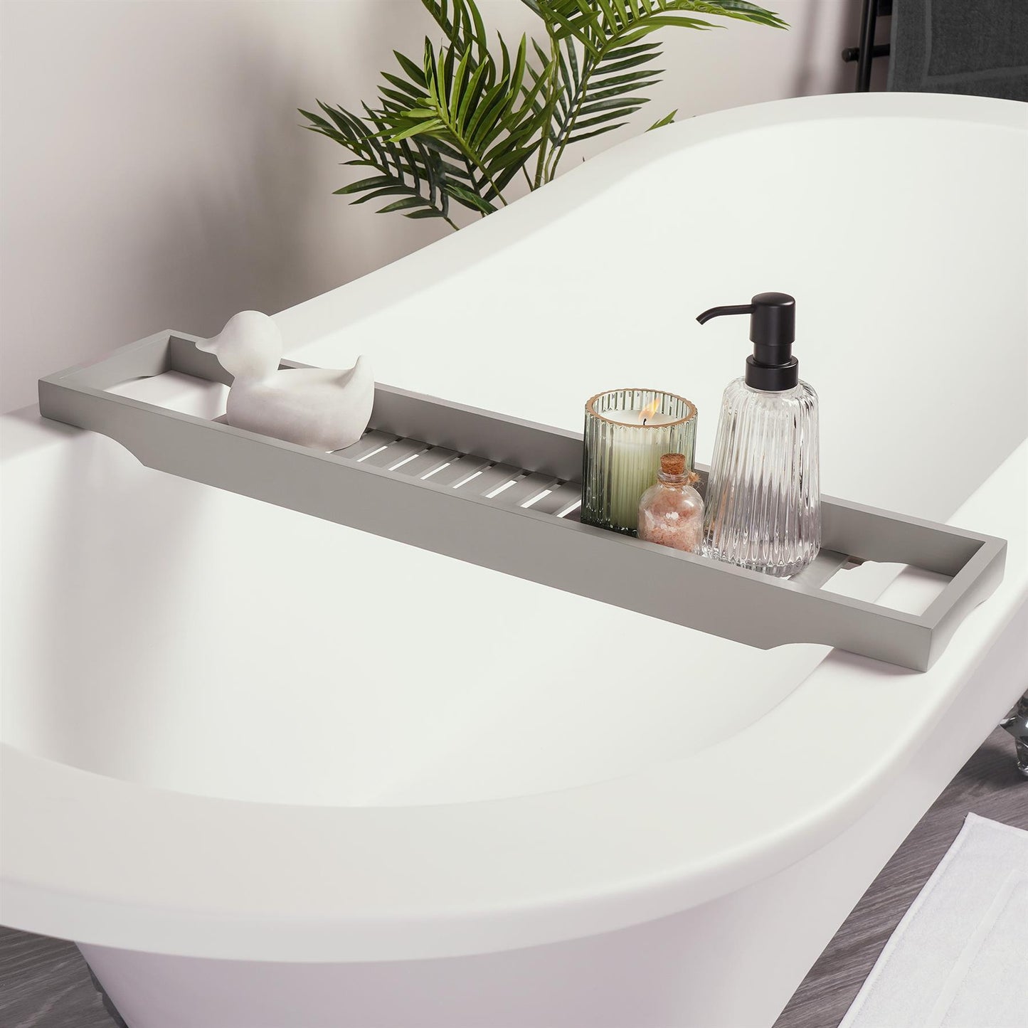 OHS Bamboo Bath Tub Rack Storage Bathroom Caddy Shelf Tray Soap Holder Tidy Unit
