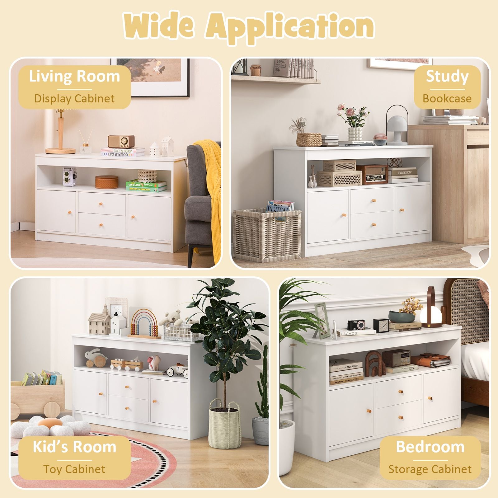 Wooden Kids Toy Children Bookshelf Storage Chest with Open Shelf