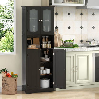 Tempered Glass Door Pantry Cabinet with 3-Position Adjustable Shelves
