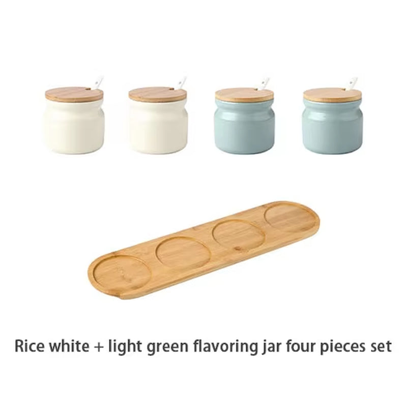 Ceramic Spice Rack Salt Shaker and Pepper Shaker Oil Bottle Set Kitchen Household Supplies for Spices Storage Jar with Cover