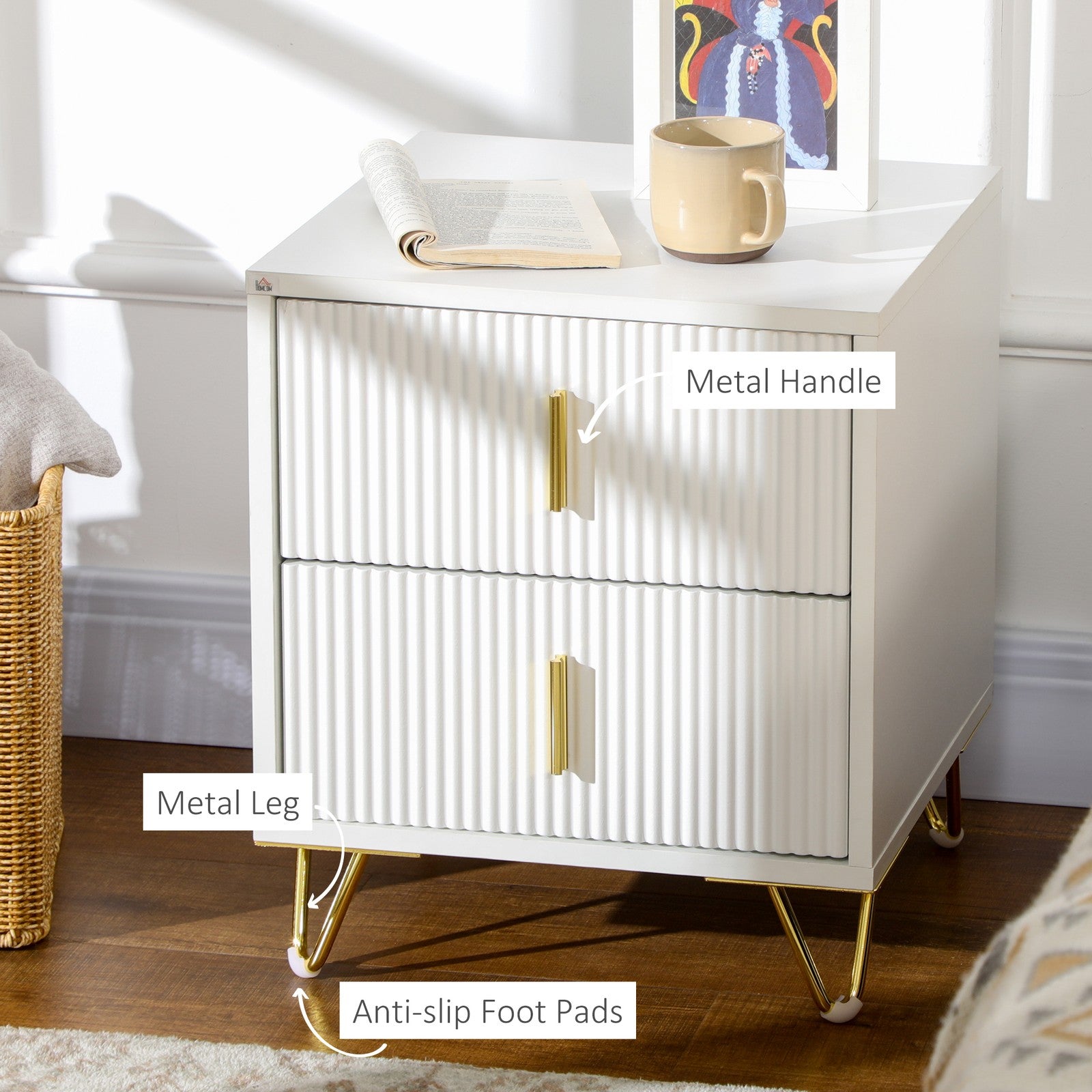 Small Chest of Drawers, 2-Drawer Dresser with Handles Living Room White