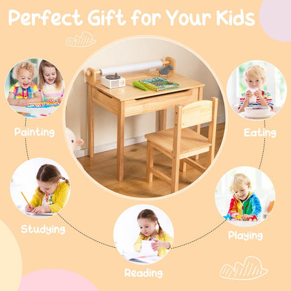 Toddler Activity Table with Chair with Storage and Paper Roll Holder