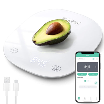 Digital Kitchen Scales, Weighing Scales Kitchen, Scales Kitchen with Nutrition Calculator, Smart Kitchen Scales with Tare Function, USB Rechargeable, 10Kg/22Lb, White