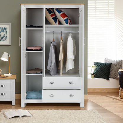 3 Door 2 Drawers Wardrobe with Shelves Storage & Hanging Rail Bedroom Furniture