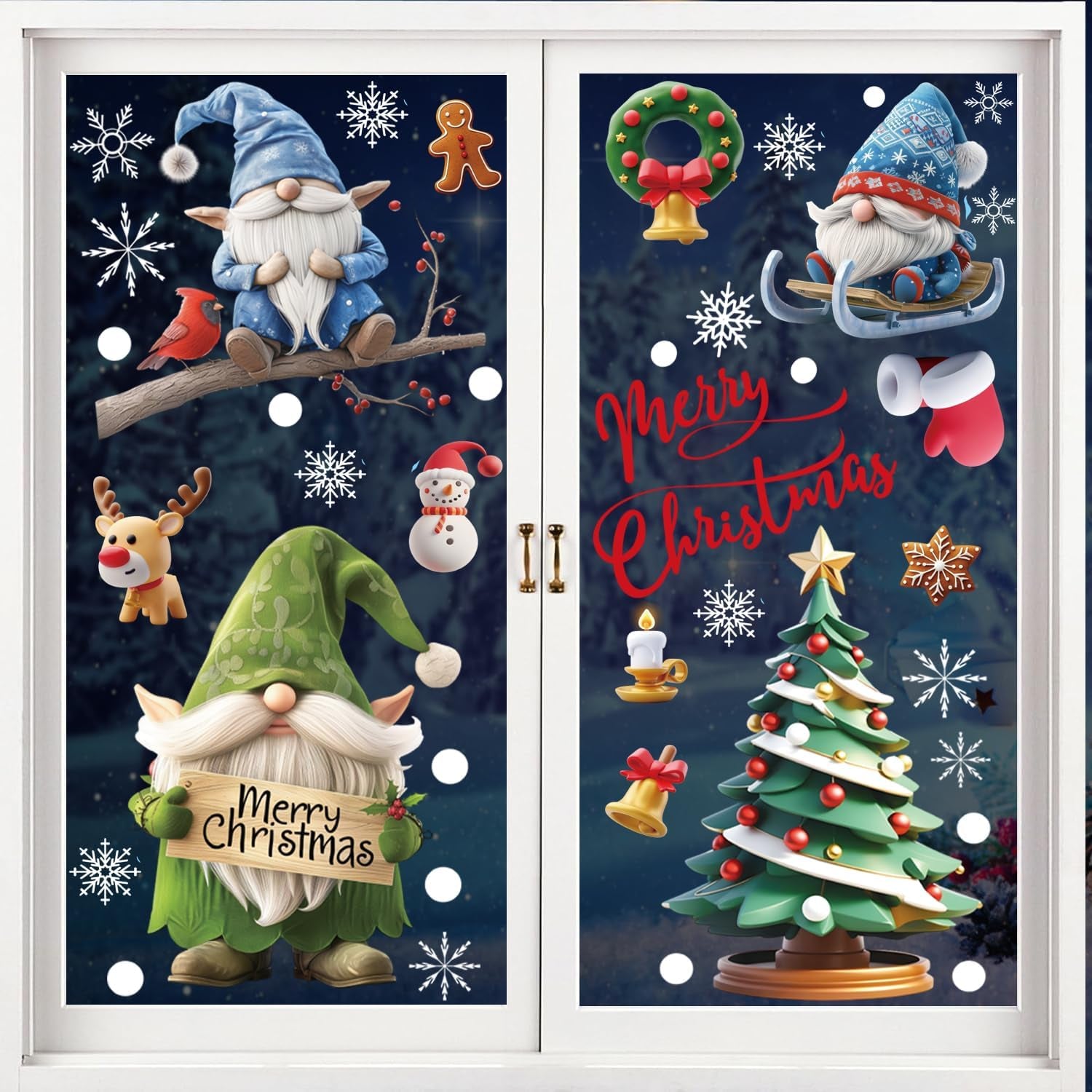 Christmas Window Stickers, 9 Sheets 95 Pcs Reusable Double-Sides Xmas Decals Chr