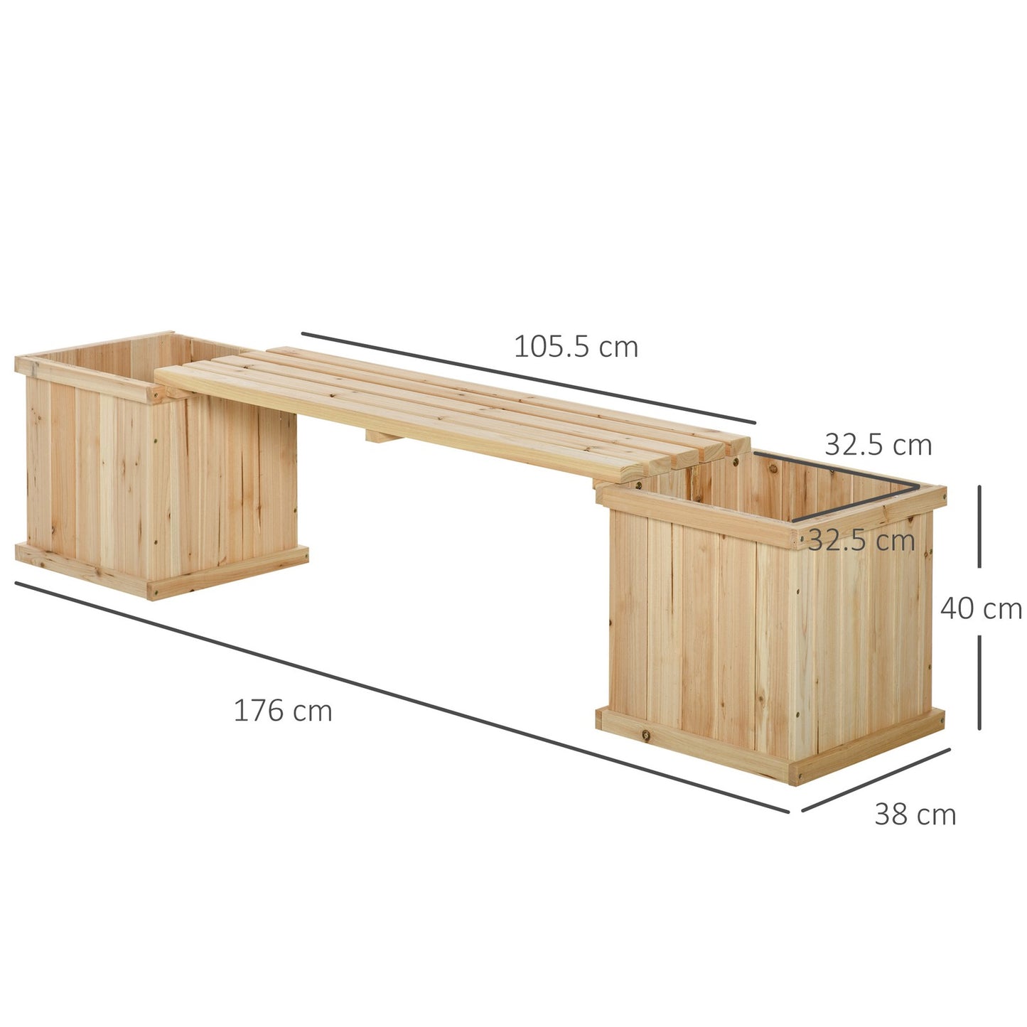 Outsunny Wooden Garden Planter & Bench Combination Garden Raised Bed Natural