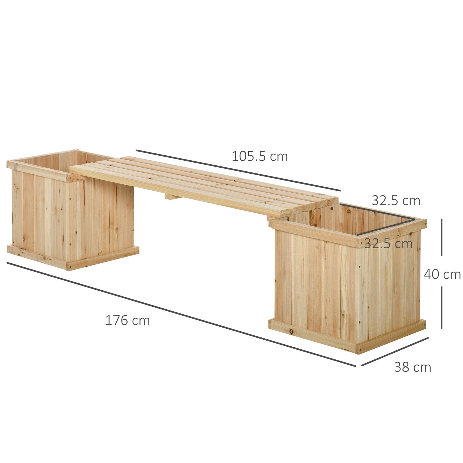 Outsunny Wooden Garden Planter & Bench Combination Garden Raised Bed Natural