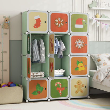Children 12-Cube Wardrobe Baby Dresser Kids Bedroom Armoire