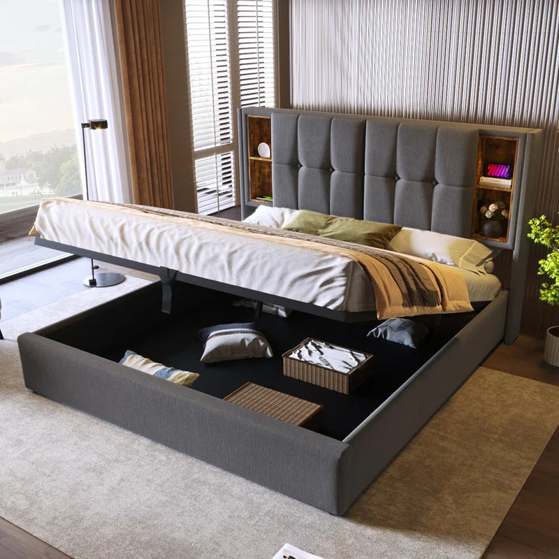 Upholstered Bed Storage Bed with Usb