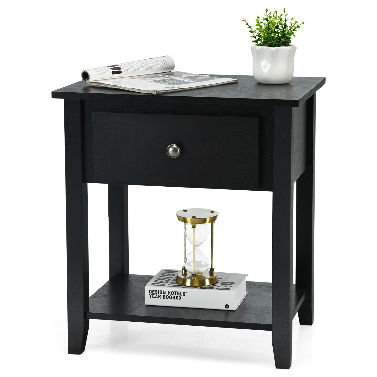 Accent Table Narrow Side End Table with 1 Drawer and Open Storage Shelf
