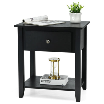 Accent Table Narrow Side End Table with 1 Drawer and Open Storage Shelf