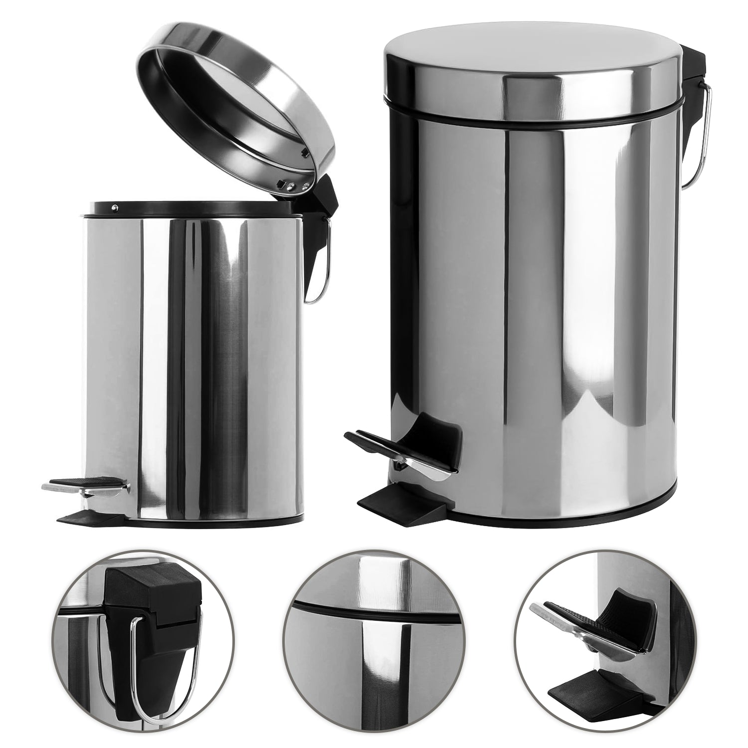 STAINLESS STEEL SILVER KITCHEN BATHROOM TOILET RUBBISH PEDAL BIN 3 5 12 20 & 30L