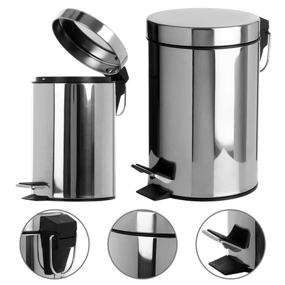 STAINLESS STEEL SILVER KITCHEN BATHROOM TOILET RUBBISH PEDAL BIN 3 5 12 20 & 30L