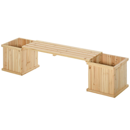 Outsunny Wooden Garden Planter & Bench Combination Garden Raised Bed Natural