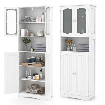 Tempered Glass Door Pantry Cabinet with 3-Position Adjustable Shelves
