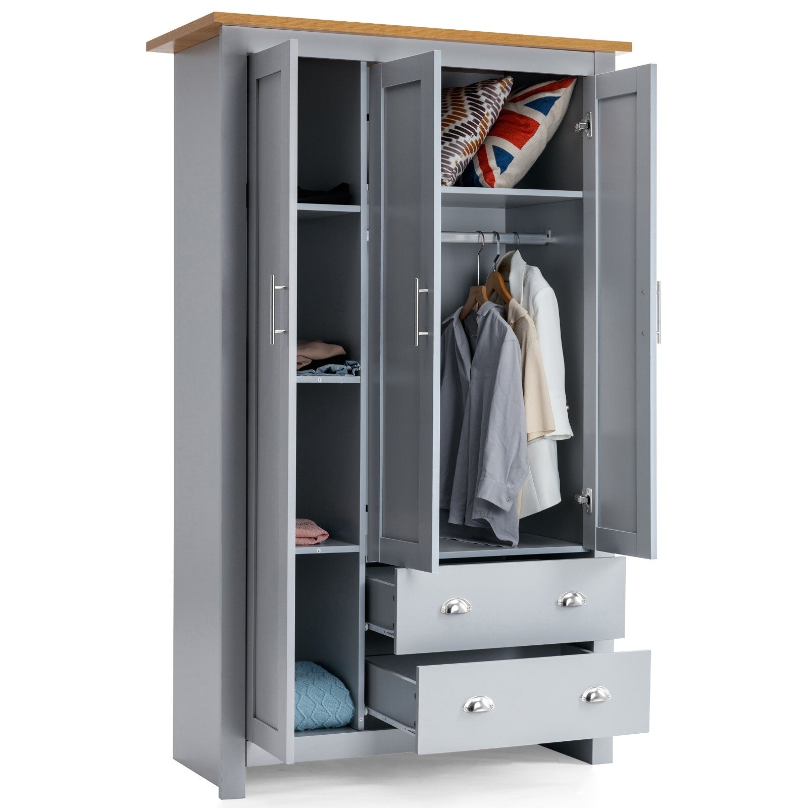 3 Door 2 Drawers Wardrobe with Shelves Storage & Hanging Rail Bedroom Furniture