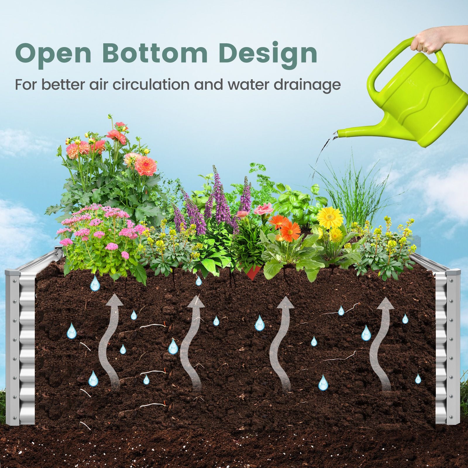 60 Cm Raised Garden Bed Elevated Garden Planter with Open Bottom Design