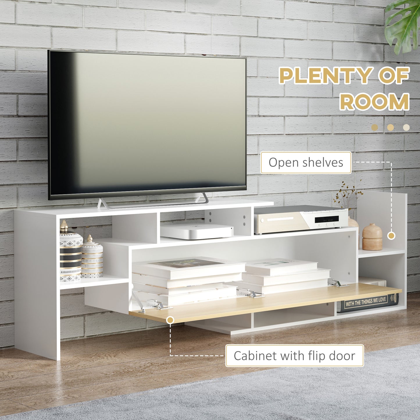 TV Cabinet W/ Wall Shelf and Storage Cabinet for Living Room