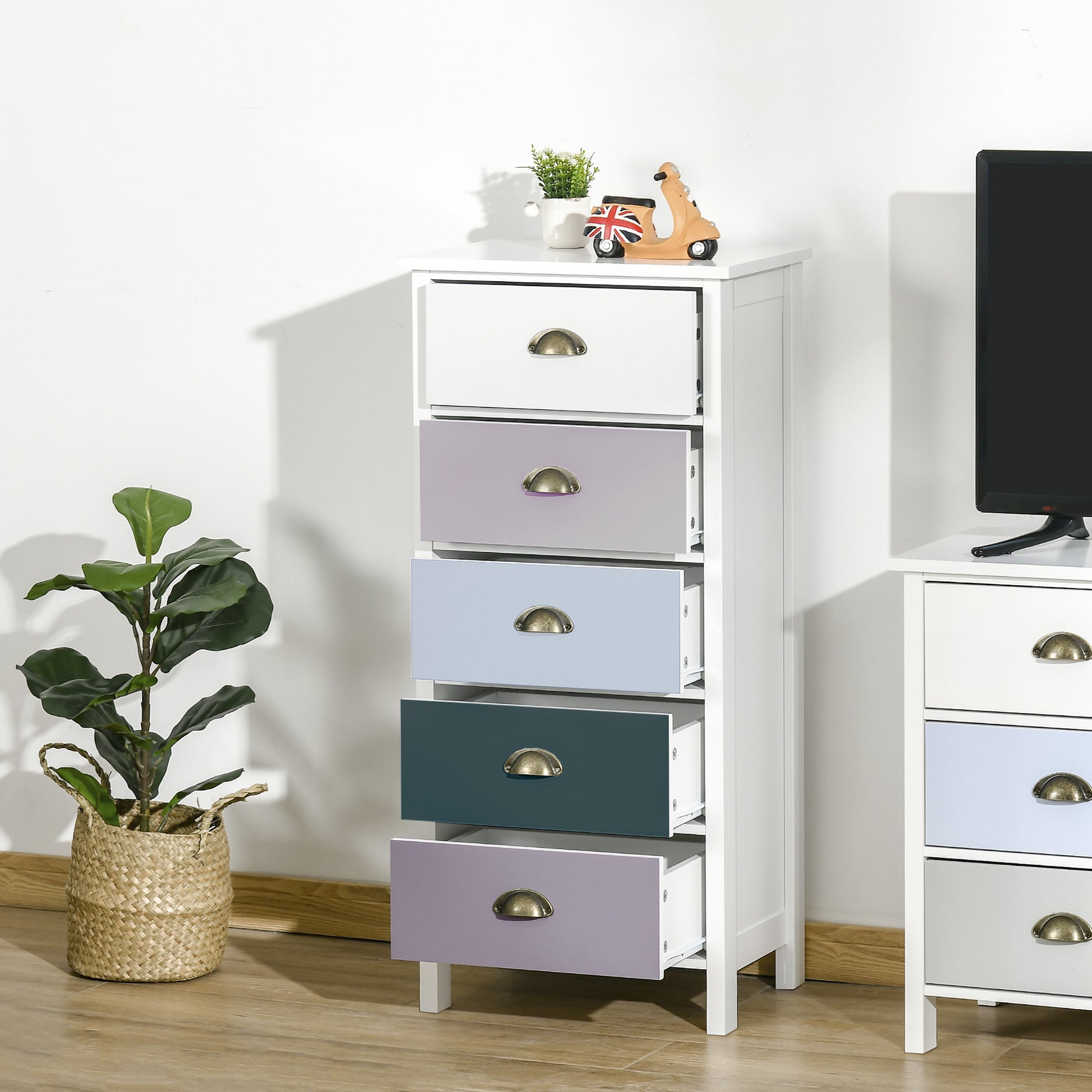 Chest of Drawers 5-Drawer Dresser Storage Cabinet W/ Handle Bedroom Living Room