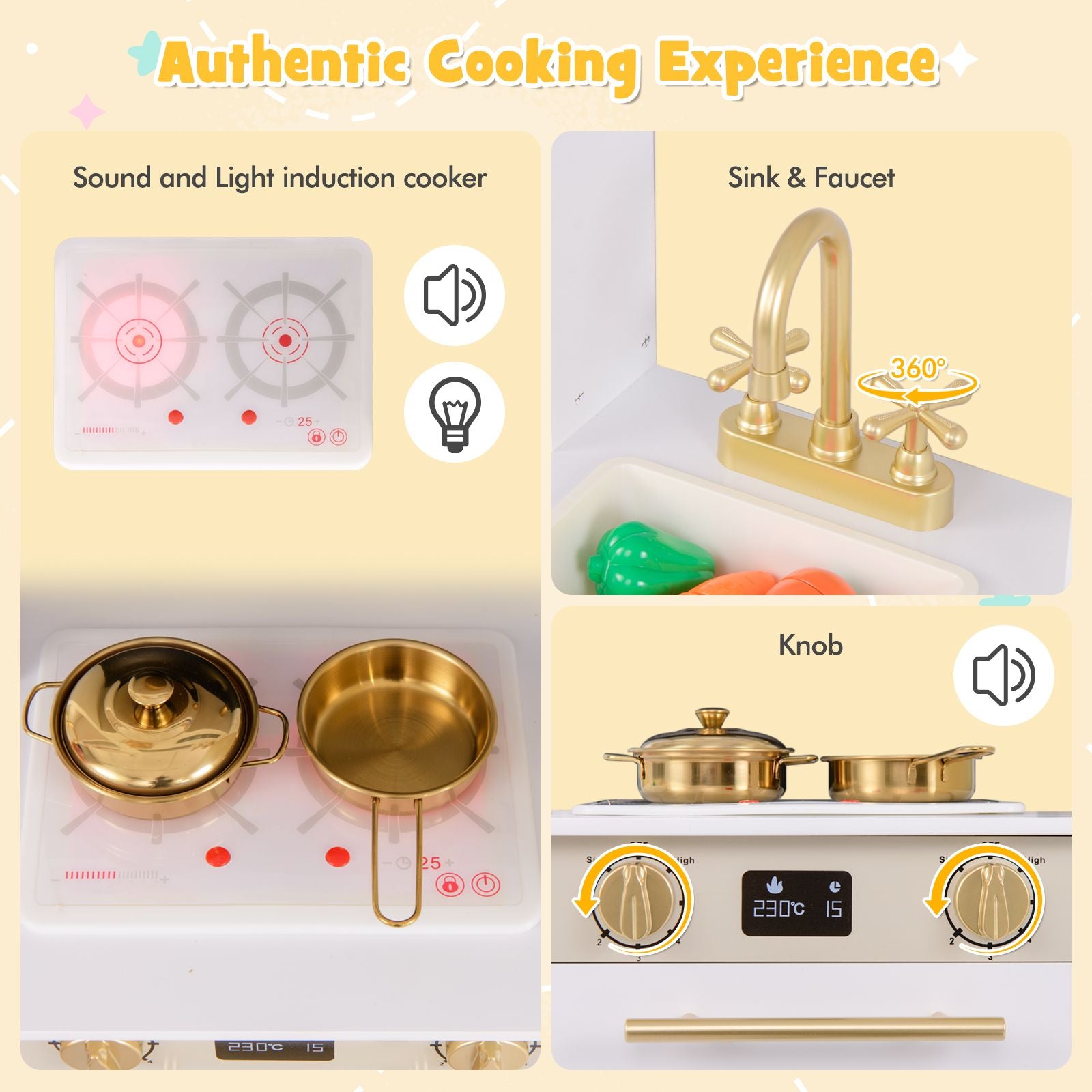 2 Pieces Kids Kitchen Playset Play Kitchen Refrigerator Combination