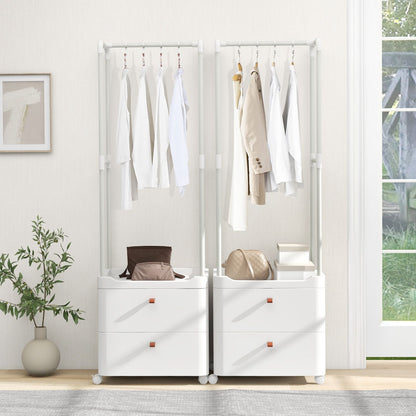 Freestanding Heavy-Duty Clothing Stand Dresser with Hanging Rod and Storage Shelves